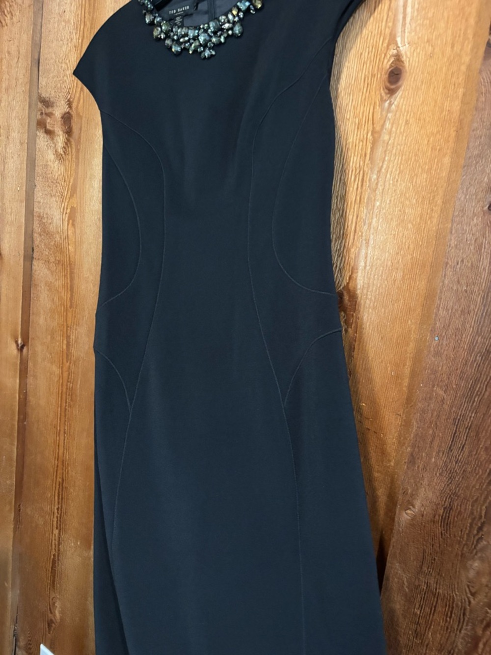 Ted Baker Black Embellished Neckline Sheath Dress Size 2 US 6 Cap Sleeve LBD - Picture 4 of 9